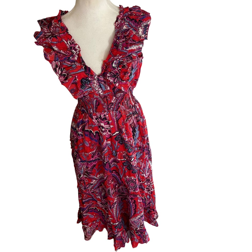 CAROLINE CONSTAS floral print maxi dress Size Small‎ New Paisley Smock Ruffle